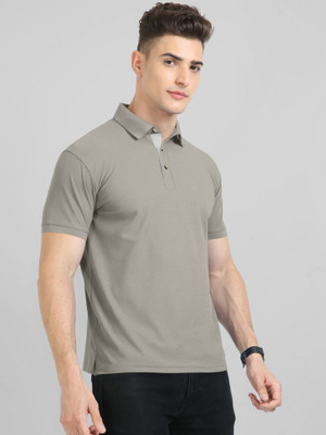 Triptee Solid Men Polo Neck Beige T-Shirt