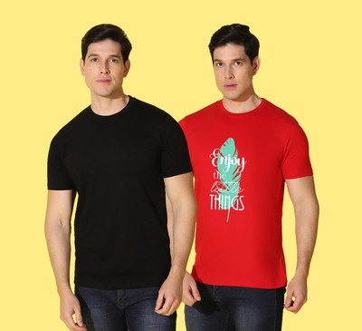 WOOSTRO Printed Men Round Neck Multicolor T-Shirt