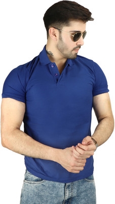 DIBS Solid Men Polo Neck Navy Blue T-Shirt