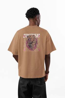 MOZIGO Printed Men Round Neck Brown T-Shirt