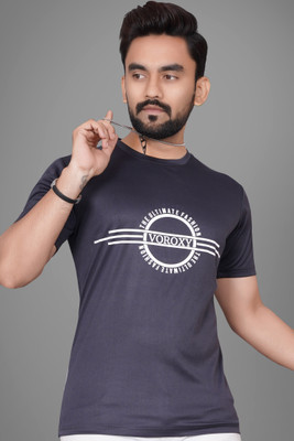 Voroxy Printed, Typography Men Round Neck Grey T-Shirt