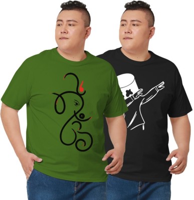 FADMARK Printed Men Round Neck Black, Dark Green T-Shirt