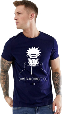 BROTEES Printed, Typography Men Round Neck Blue T-Shirt