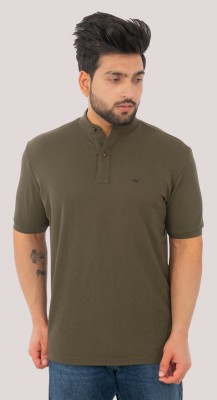 Wild Cops Solid Men Polo Neck Green T-Shirt