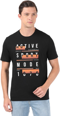 JOCKEY Printed, Typography Men Round Neck Black T-Shirt