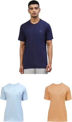 Almo Solid Men Round Neck Blue, Light Blue, Orange T-Shirt