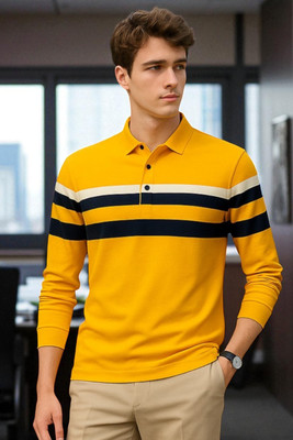 Bolderift Solid Men Polo Neck Yellow T-Shirt