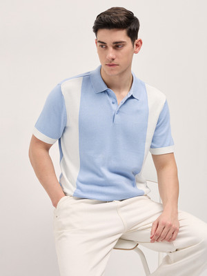 THE BEAR HOUSE Colorblock Men Polo Neck Blue T-Shirt