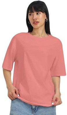 Apachee Solid Women Round Neck Pink T-Shirt