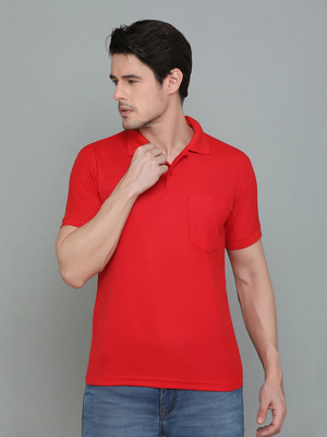 INKKR Solid Men Polo Neck Red T-Shirt