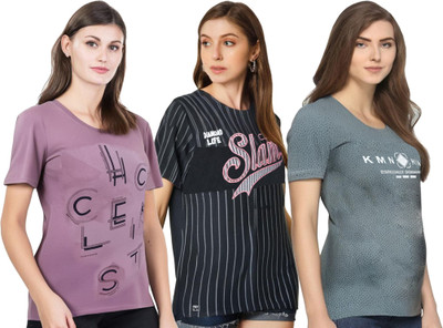SHAUN Self Design Women Round Neck Multicolor T-Shirt