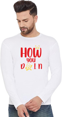 LV CARE Printed Men Round Neck White T-Shirt