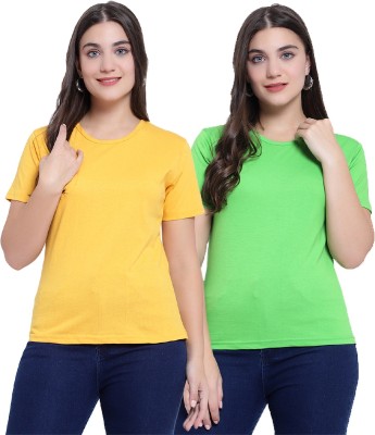 MARIAM ENTERPRISE Solid Women Round Neck Yellow, Light Green T-Shirt