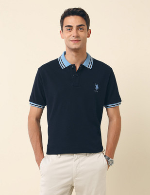 U.S. POLO ASSN. Solid Men Polo Neck Blue T-Shirt