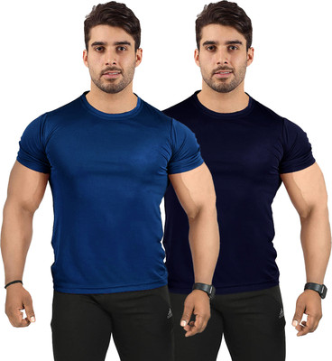 UDI n ADI Solid Men Round Neck Dark Blue T-Shirt