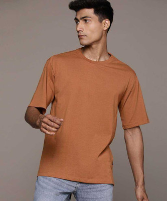 utalus Solid Men Round Neck Brown T-Shirt