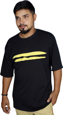 R World Self Design Men Round Neck Black T-Shirt