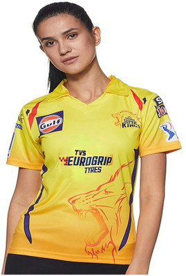 YUTU Printed, Typography Women Polo Neck Yellow T-Shirt