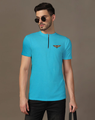 Blisstone Graphic Print Men Mandarin Collar Light Green T-Shirt