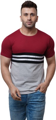 Pitcher Striped Men Round Neck Maroon T-Shirt