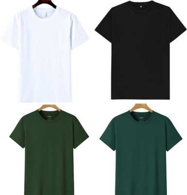 TTFE Solid Men Round Neck Dark Green, White, Black, Green T-Shirt