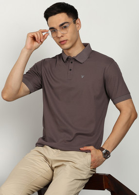 FUBAR Solid Men Polo Neck Brown T-Shirt