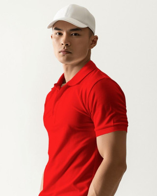 Scoot Prints Solid Men Polo Neck Red T-Shirt