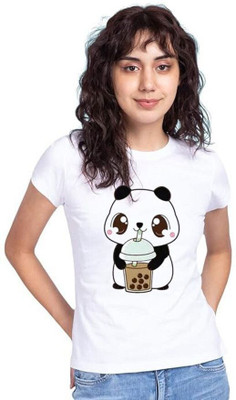 VAMIKHAFASHION Graphic Print Women Round Neck White T-Shirt