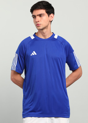 ADIDAS Solid Men Round Neck Blue T-Shirt