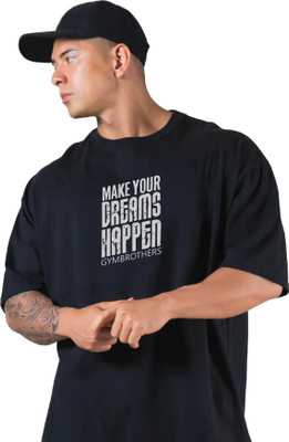 GYMBROTHERS Typography Men Round Neck Black T-Shirt