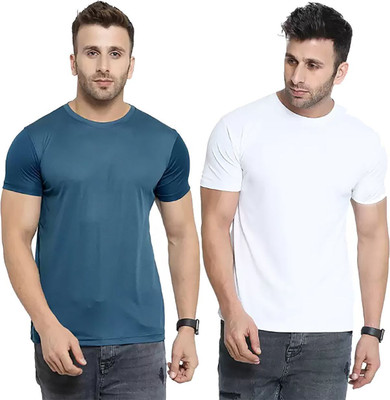 RIVAAZ Collections Solid Men Round Neck Blue, White T-Shirt