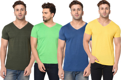 JB Jagoboy Solid Men V Neck Multicolor T-Shirt