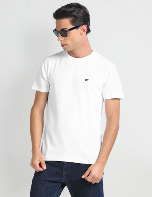 Arrow Sport Self Design Men Round Neck White T-Shirt