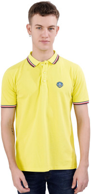 french crown Solid Men Polo Neck Yellow T-Shirt