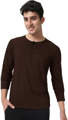 LazyChunks Solid Men Round Neck Brown T-Shirt