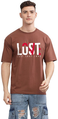 SolaceActive Printed Men Round Neck Reversible Brown T-Shirt
