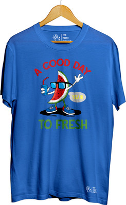 THE PRINT PLATTER Graphic Print Men Round Neck Light Blue T-Shirt