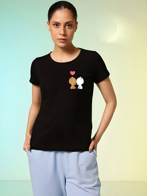 SZN Graphic Print Women Round Neck Black T-Shirt