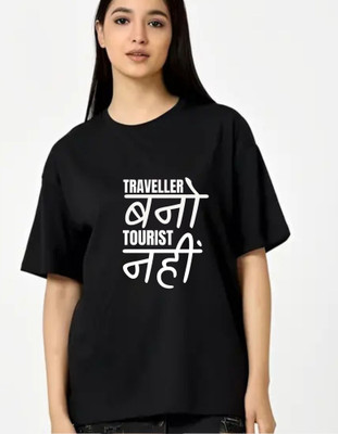 fashnobic Self Design Women Round Neck Black T-Shirt
