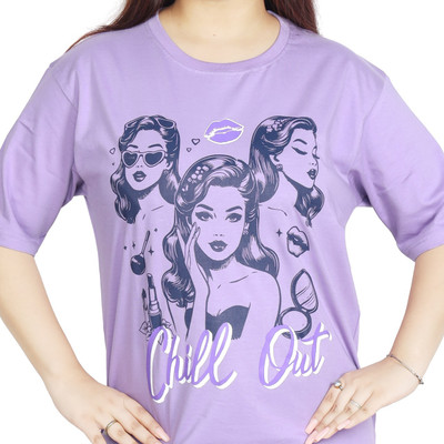 Ayu Elite Fashion Graphic Print Women Round Neck Reversible Purple T-Shirt