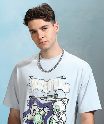 HIGHLANDER Printed Men Round Neck Grey T-Shirt