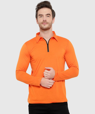 Tresna Trending Solid Men Polo Neck Orange T-Shirt