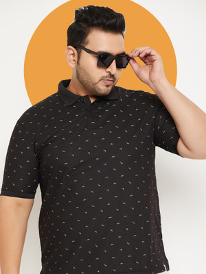 RENUOVO Printed Men Polo Neck Black T-Shirt