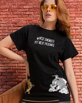 BEWAKOOF Printed Women Round Neck Black T-Shirt