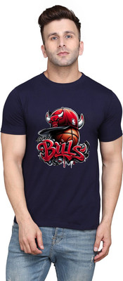 GEUM Graphic Print Men Round Neck Dark Blue T-Shirt