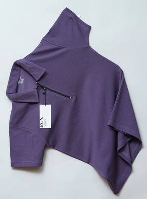 N AND J Solid Men Polo Neck Purple T-Shirt