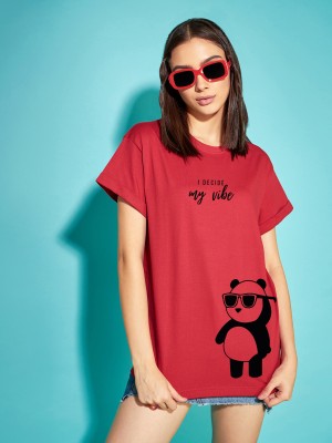 BEWAKOOF Printed, Typography Women Round Neck Red T-Shirt