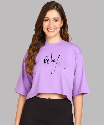 Adyavastram Typography Women Round Neck Purple T-Shirt