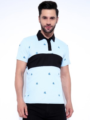 Sheetal Associates Printed Men Polo Neck Light Blue, Black T-Shirt