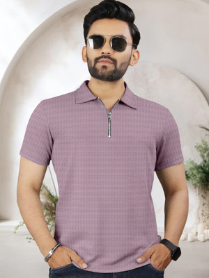 Triptee Solid Men Polo Neck Purple T-Shirt